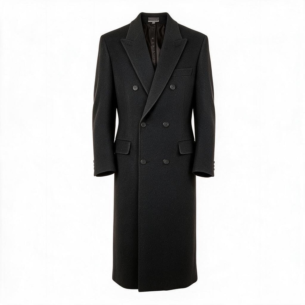 Evan-Picone Overcoat Men 42L Charcoal Vintage Wool Double Breasted Long #3023